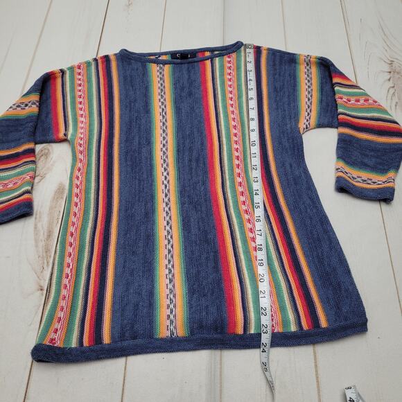 Chaps multicolor striped rainbow sweater Aztec southwestern cotton blend petite - Picture 2 of 8